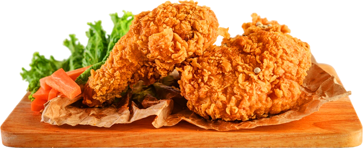 crispy fried chicken wooden cutting board